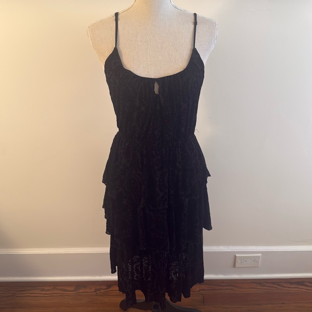 Wax Poetic Tiered Black Velvet Burnout Dress Size S